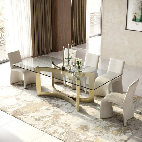 Mingus - Modern Glass + Brushed Brass Rectangualr Dining Table - View Image 1