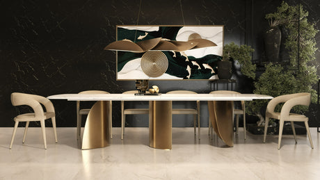Reynold - Glam Faux Marble + Gold Stainless Steel Dining Table - View Image 1