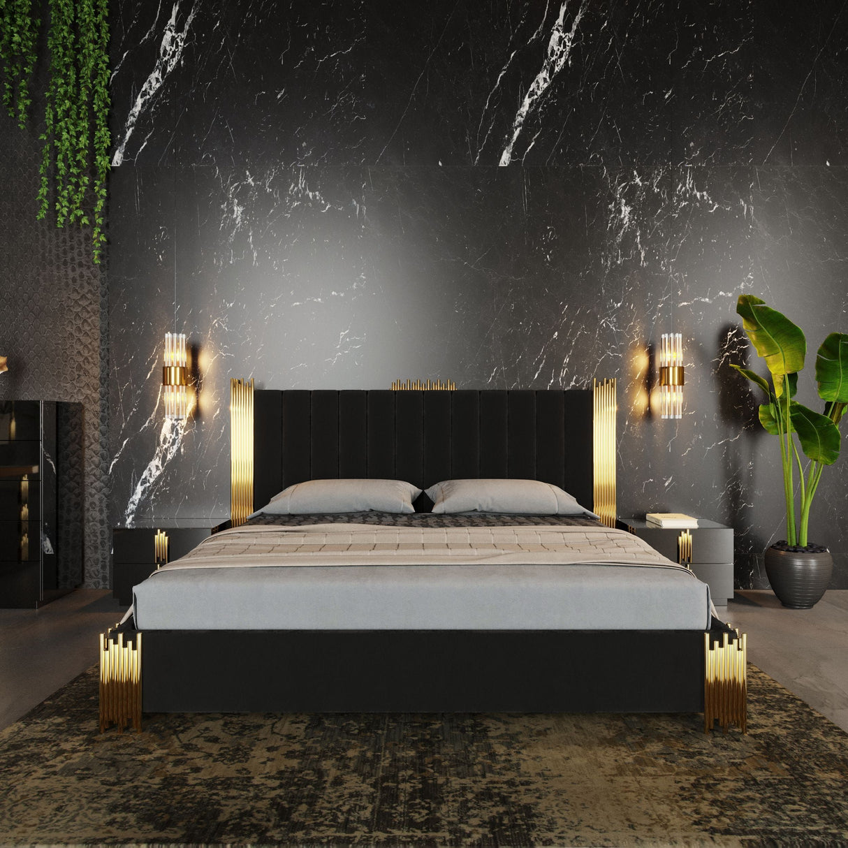 Token Modern Black & Gold Bedroom Set – VIG Furniture - Home Elegance USA