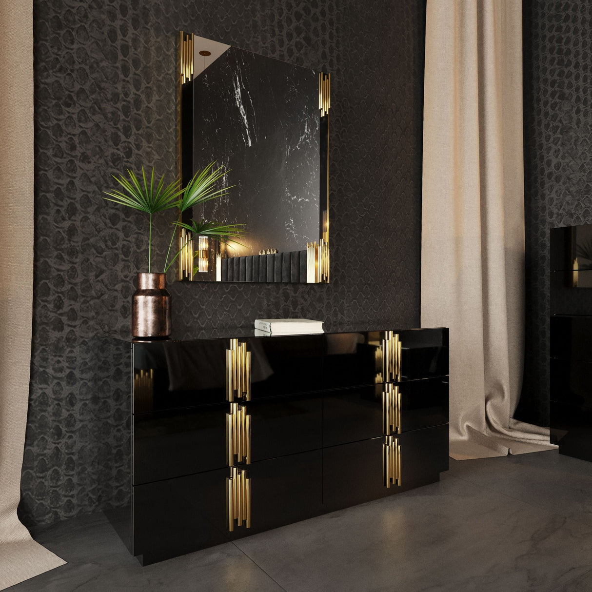 Token Modern Black & Gold Bedroom Set – VIG Furniture - Home Elegance USA