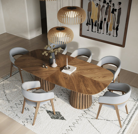 Truman - Mid-Century Modern Walnut Extendable Dining Table + 8 Chairs Set - View Image 1