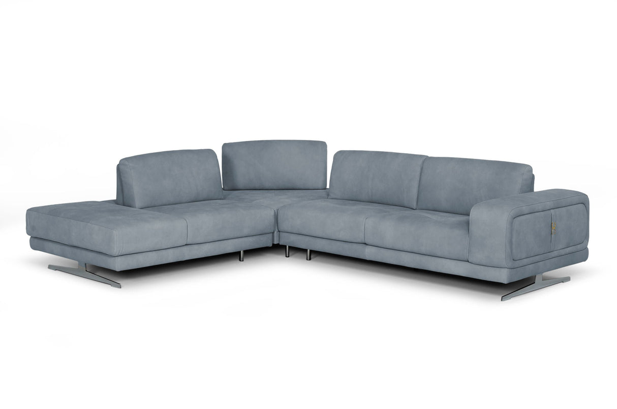 Lamod Italia Mood Contemporary Blue Leather Left Facing Sectional - Home Elegance USA