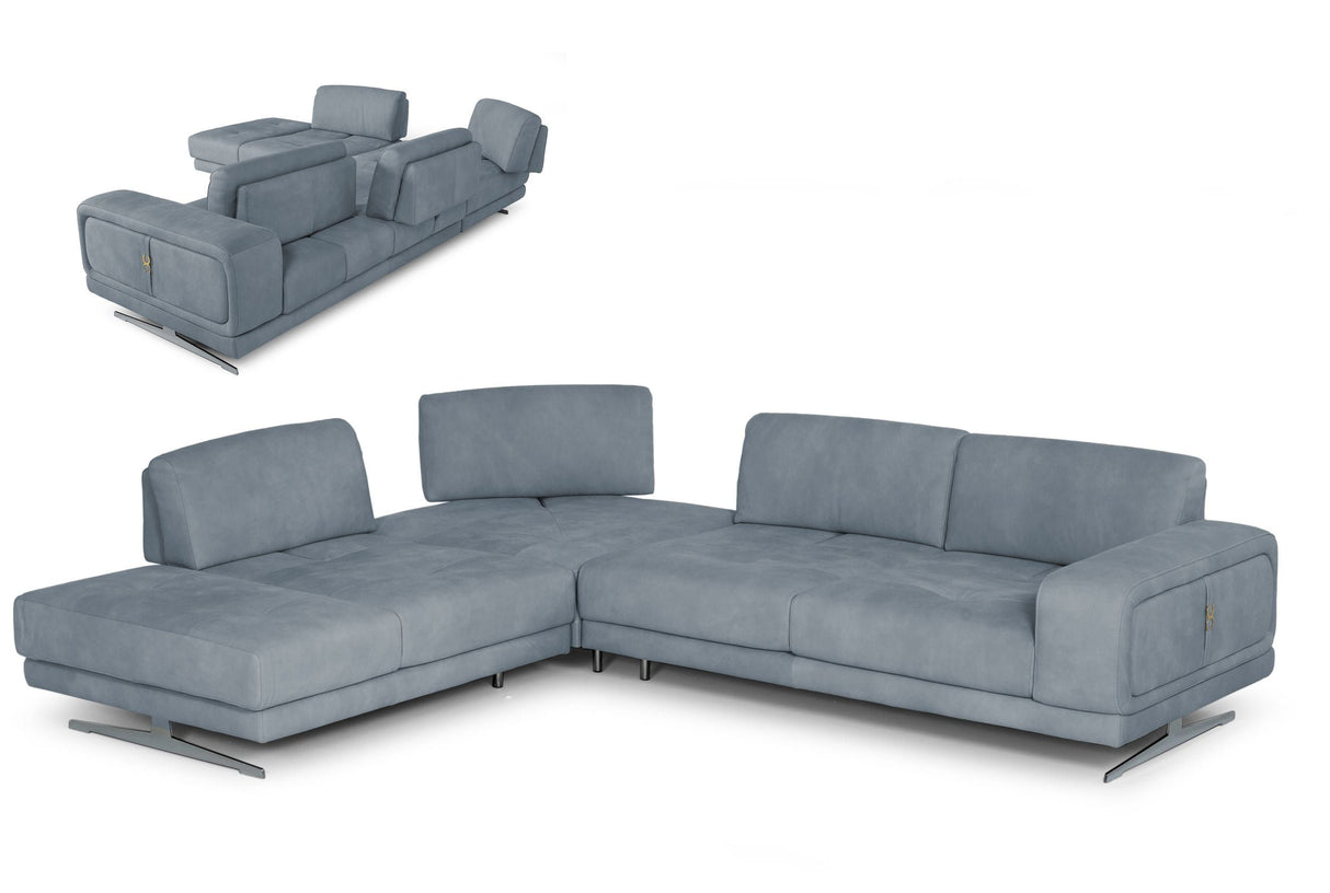 Lamod Italia Mood Contemporary Blue Leather Left Facing Sectional - Home Elegance USA