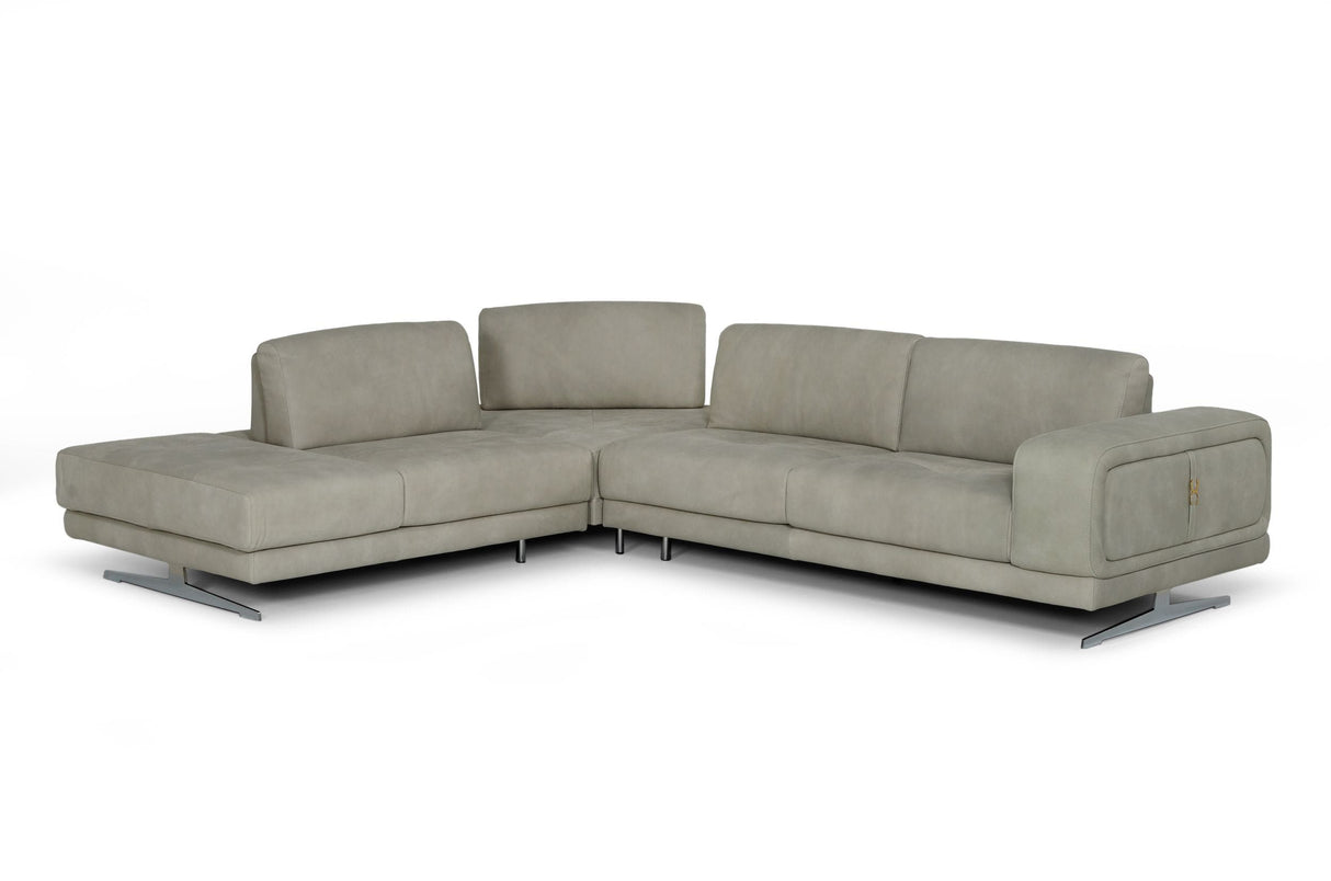 Lamod Italia Mood - Italian Grey Leather Left Facing Sectional Sofa - Home Elegance USA