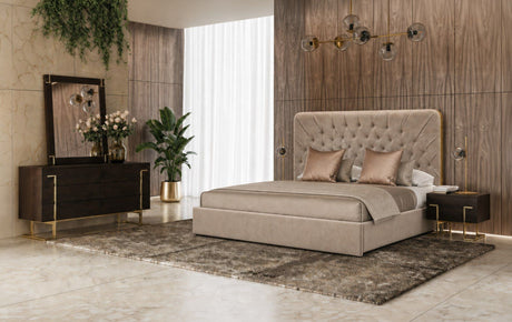 Moontide - Glam Beige Velvet and Brushed Brass EK Bedroom Set