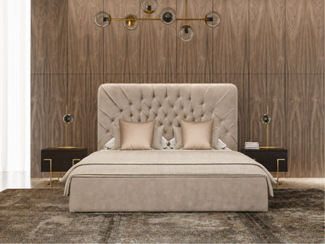 Moontide - Glam Beige Velvet and Brushed Brass EK Bedroom Set