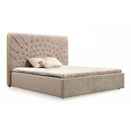 Moontide - Glam Beige Velvet and Brushed Brass EK Bedroom Set
