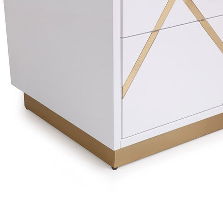 Modrest Nixa Modern Wide White and Gold Nightstand - sold by Home Elegance USA