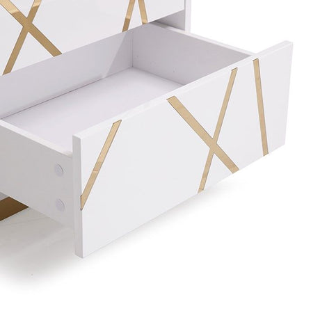 Modrest Nixa Modern Wide White and Gold Nightstand - sold by Home Elegance USA
