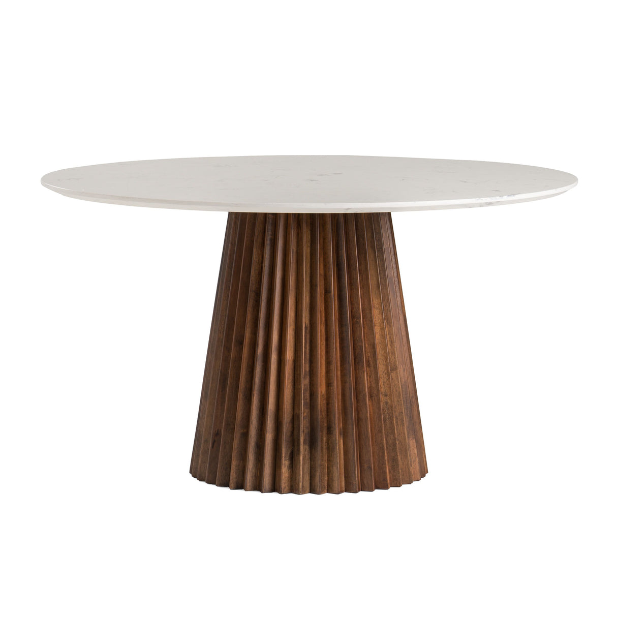 Modrest Nancy - Mid-Century Modern White Marble + Walnut Round Dining Table