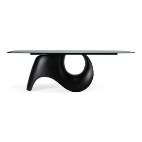 Neptune - Modern Grey Wave Glass + Black Dining Table - View Image 1