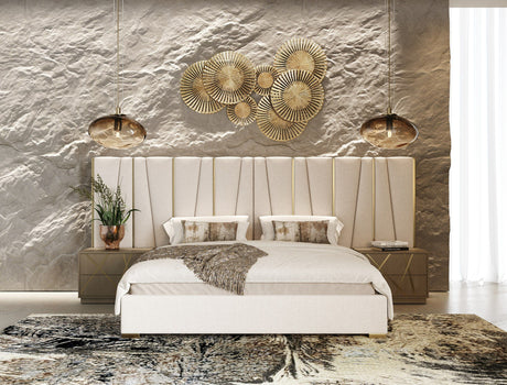 Nixa Modern Beige Velvet & Brushed Bronze 4-Piece Bedroom Set – VIG Furniture - sold by Home Elegance USA
