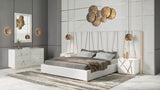 Nixa - Eastern King Modern White + Gold Bed + Nightstands - View Image 1