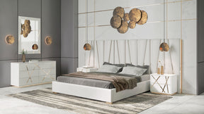 Nixa - Eastern King Modern White + Gold Bed + Nightstands - View Image 1