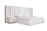 Nixa - Queen Modern White + Gold Bed + Nightstands - View Image 1