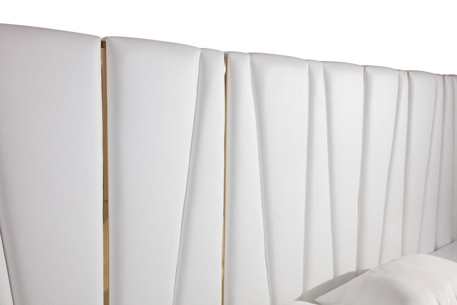 Nixa - Queen Modern White + Gold Bed + Nightstands - View Image 1