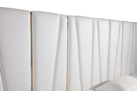 Nixa - Eastern King Modern White + Gold Bed + Nightstands - View Image 1