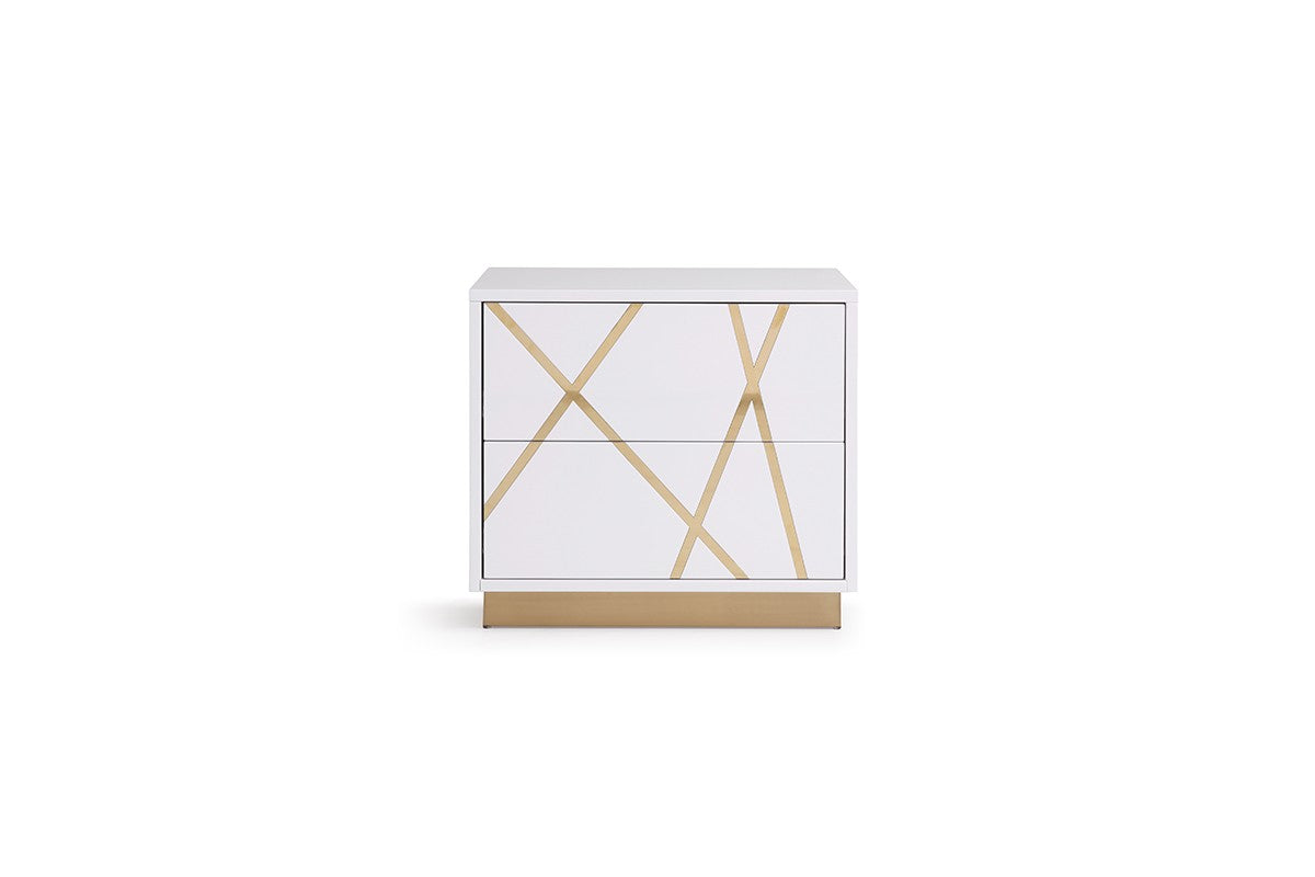 Nixa - Queen Modern White + Gold Bed + Nightstands - View Image 1