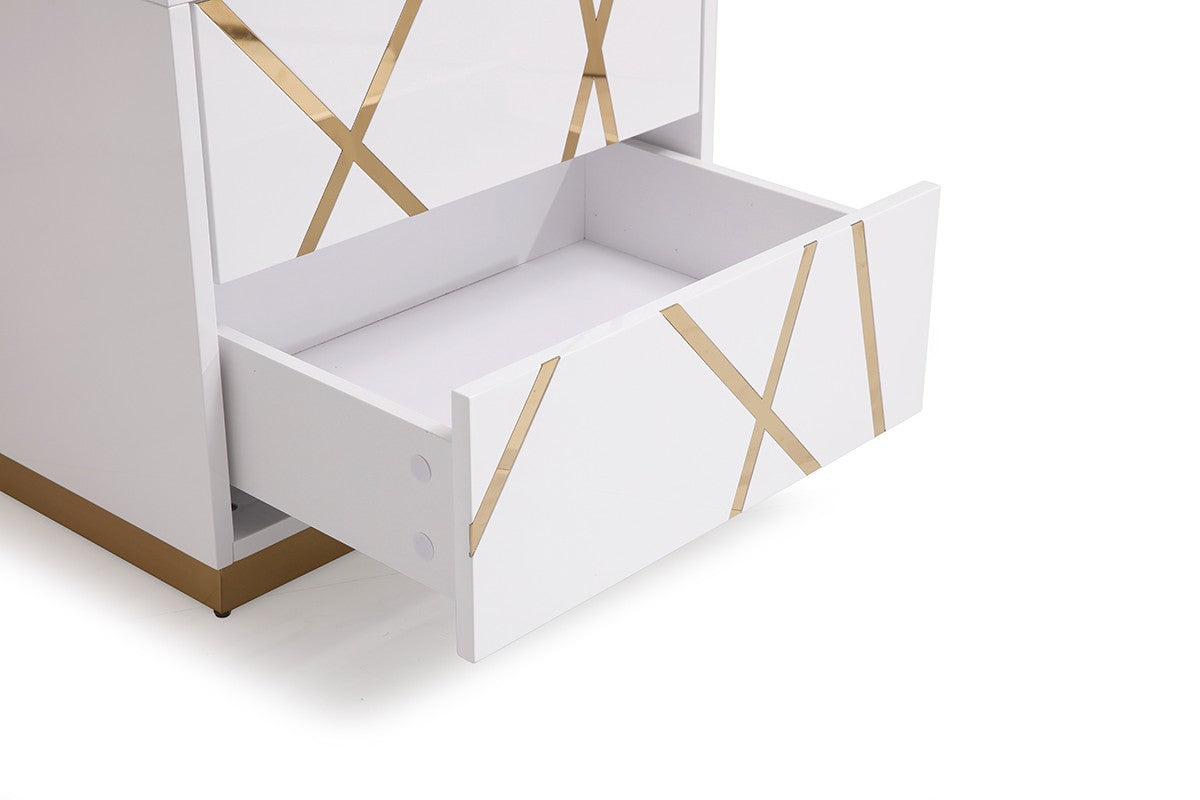 Nixa - Eastern King Modern White + Gold Bed + Nightstands - View Image 1
