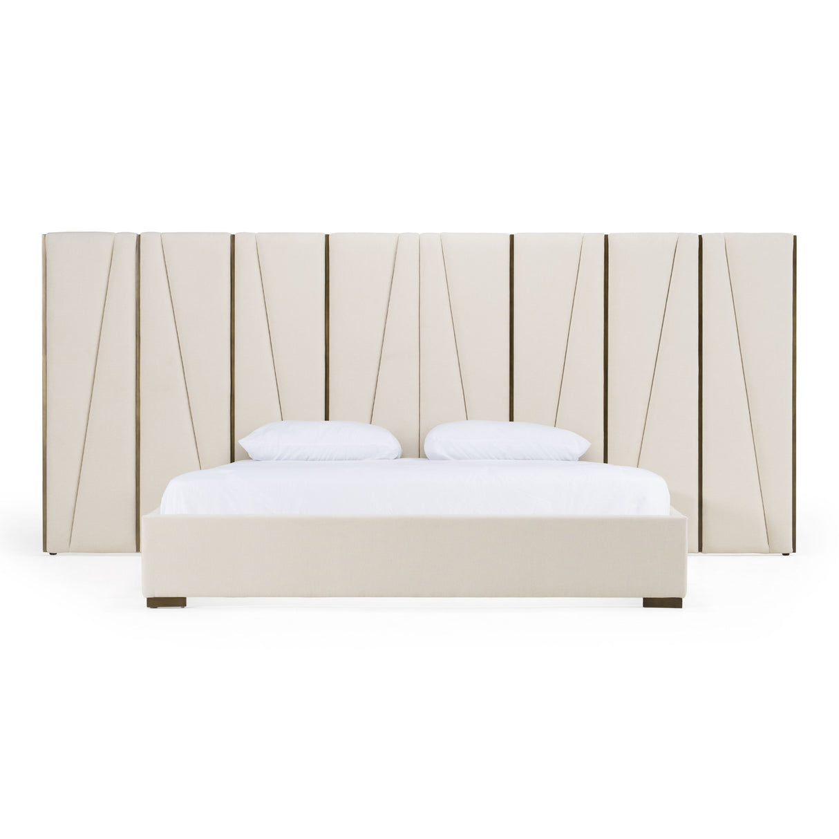 California King Nixa - Modern Beige Velvet + Brushed Bronze Bed