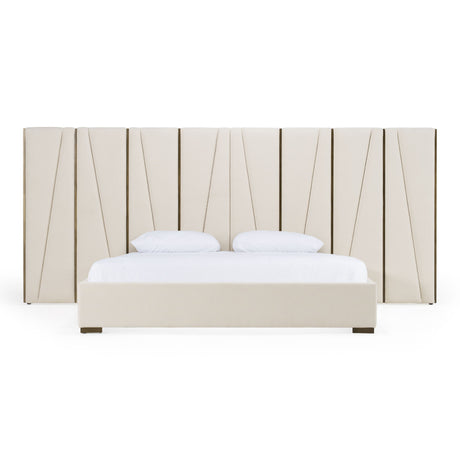 California King Nixa - Modern Beige Velvet + Brushed Bronze Bed