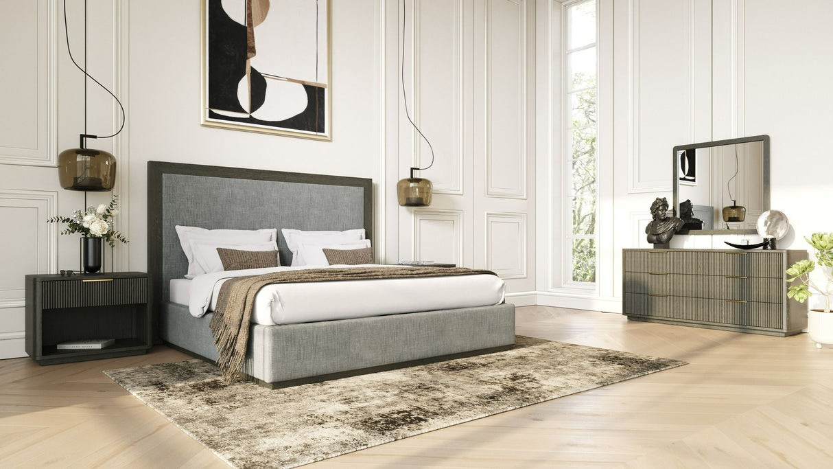 Queen Santa Barbara + Santa Monica - Modern Grey Fabric + Grey Wash Bedroom Set