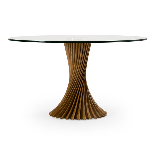 Ocasio - Modern Glass + Walnut Round Dining Table - View Image 1