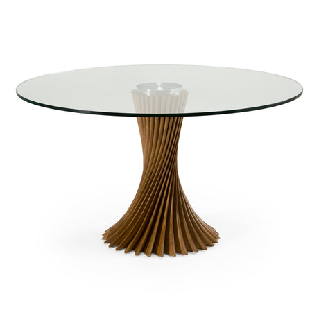 Ocasio - Modern Glass + Walnut Round Dining Table - View Image 1