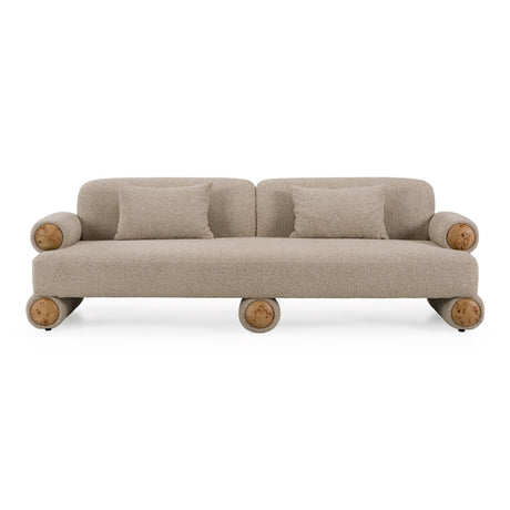 Odette - Modern Beige Fabric + White Burl Sofa - View Image 1