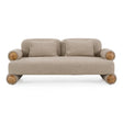 Odette - Modern Beige Fabric + White Burl Loveseat Sofa - View Image 1