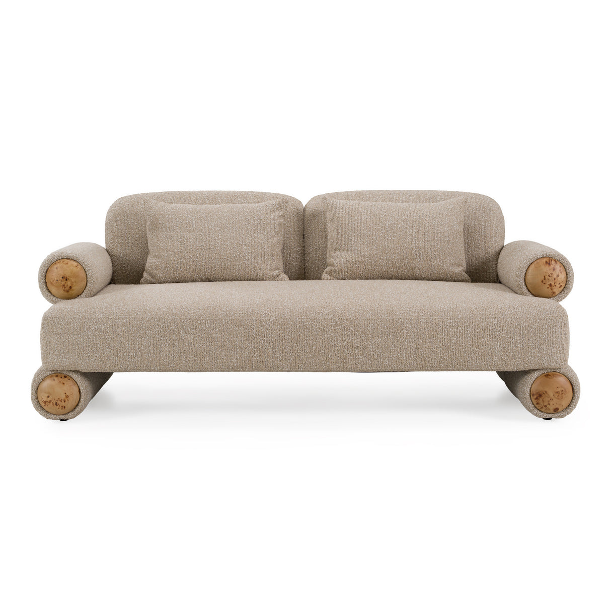 Odette - Modern Beige Fabric + White Burl Loveseat Sofa - View Image 1