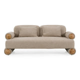 Odette - Modern Beige Fabric + White Burl Loveseat Sofa - View Image 1