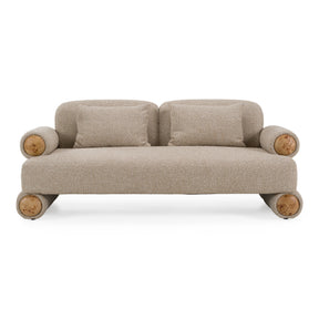 Odette - Modern Beige Fabric + White Burl Loveseat Sofa - View Image 1