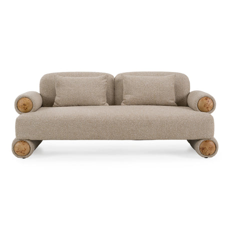 Odette - Modern Beige Fabric + White Burl Loveseat Sofa - View Image 1