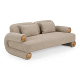 Odette - Modern Beige Fabric + White Burl Loveseat Sofa - View Image 1