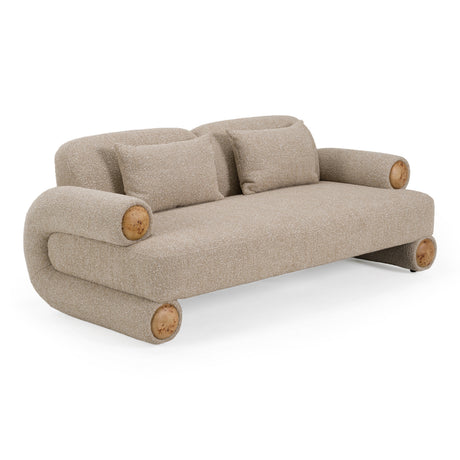 Odette - Modern Beige Fabric + White Burl Loveseat Sofa - View Image 1