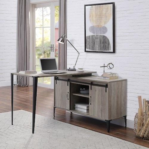 Acme - Zakwani Writing Desk W/USB OF00011 Gray Oak & Black Finish