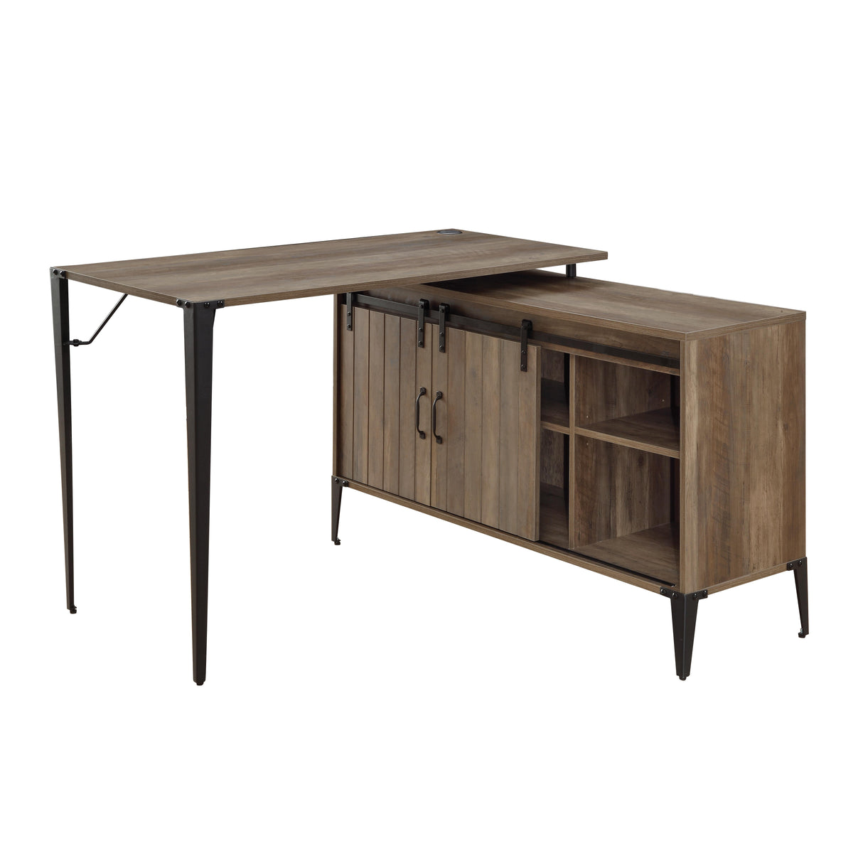 Acme - Zakwani Writing Desk W/USB OF00012 Rustic Oak & Black Finish