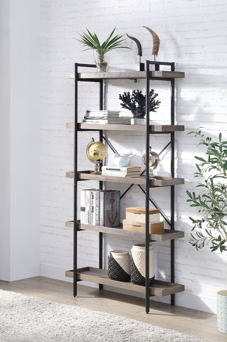 Acme - Zakwani Bookshelf OF00013 Gray Oak & Black Finish