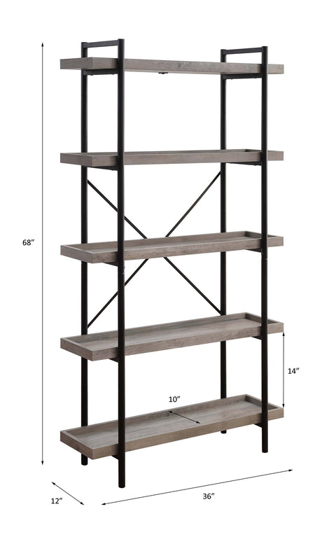 Acme - Zakwani Bookshelf OF00013 Gray Oak & Black Finish