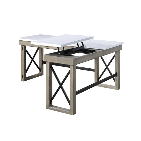 Acme - Talmar Writing Desk W/Lift Top OF00055 Marble Top & Rustic Oak Finish