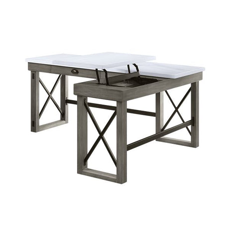 Acme - Talmar Writing Desk W/Lift Top OF00056 Marble Top & Weathered Gray Finish