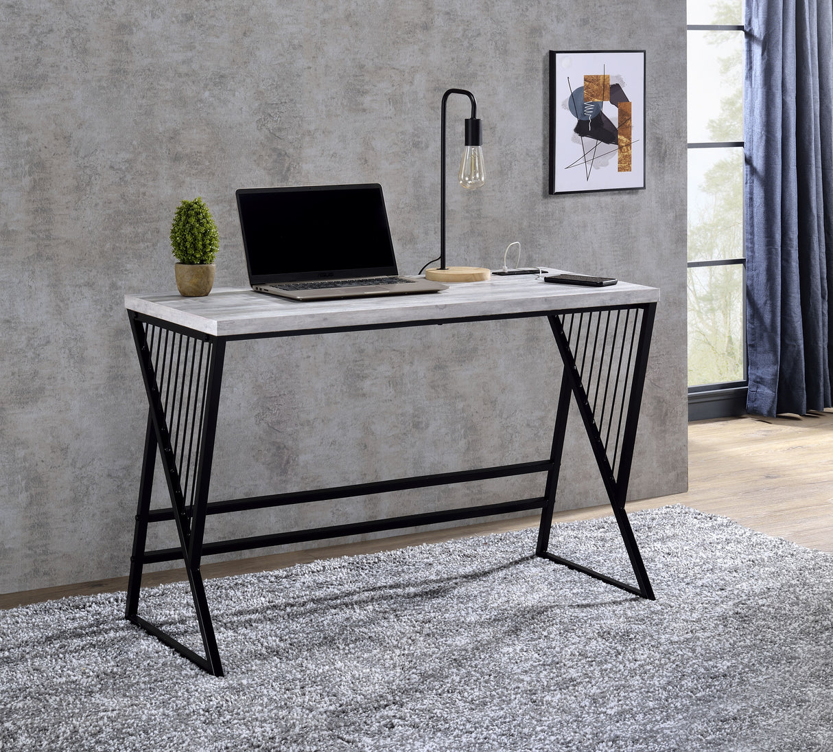 Acme - Collick Writing Desk W/USB OF00110 Weathered Gray & Black Finish