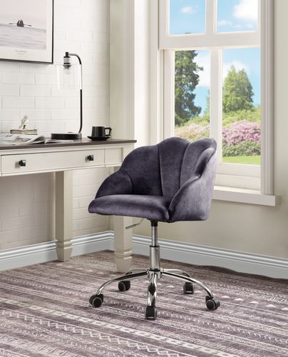 Acme - Rowse Office Chair OF00118 Dark Gray Velvet & Chrome Finish