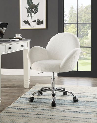 Acme - Jago Office Chair OF00119 White Lapin & Chrome Finish