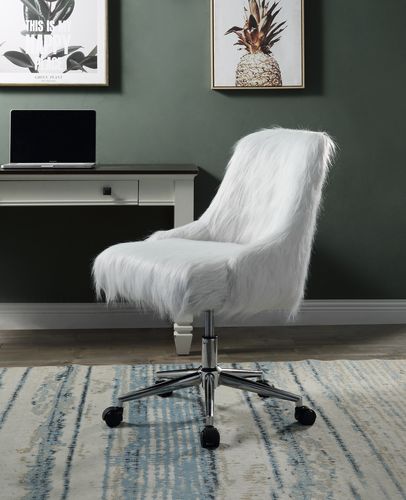 Arundell II Office Chair OF00122 White Faux Fur & Chrome Finish | Acme - OF00122 - Home Elegance USA - 1