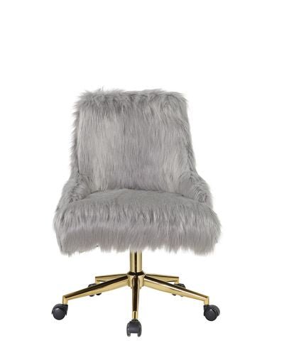 Arundell II Office Chair OF00123 Gray Faux Fur & Gold Finish | Acme - OF00123 - Home Elegance USA - 3