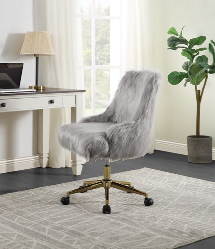 Arundell II Office Chair OF00123 Gray Faux Fur & Gold Finish | Acme - OF00123 - Home Elegance USA - 1