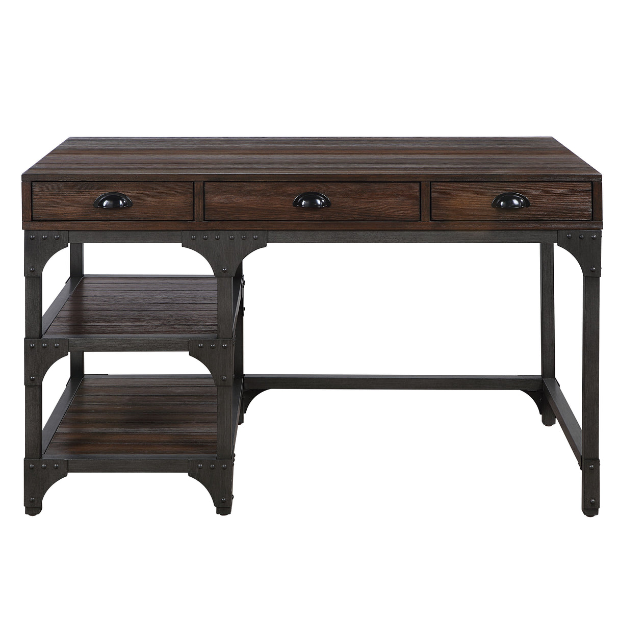 Acme - Gorden Writing Desk OF00143 Espresso Oak Finish & Antique Black Metal