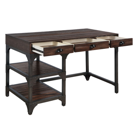 Acme - Gorden Writing Desk OF00143 Espresso Oak Finish & Antique Black Metal